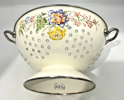 Vintage 70s Kobe Enamel Metal Colander JCPenny Floral Design 8.75" - Image 1 of 4