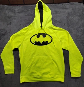Batman Hoodie large Mens neon yellow pullover DC Comics stretch hero FLAWS - Picture 1 of 13