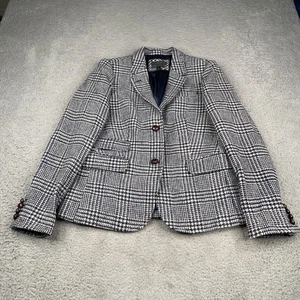 J Crew Schoolboy Blazer Women Size 12 Black Plaid 100% Wool 2 Button Sport Coat - Picture 1 of 12