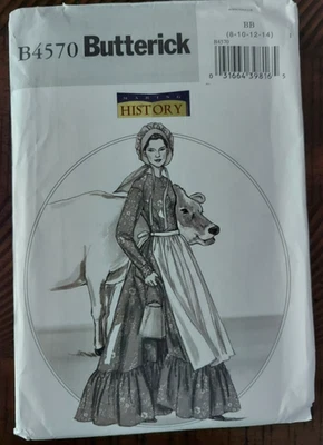 Butterick B4570 Making History Prairie Dress/Apron/Bonnet Pattern Size  BB 8-14 - Image 1 of 4