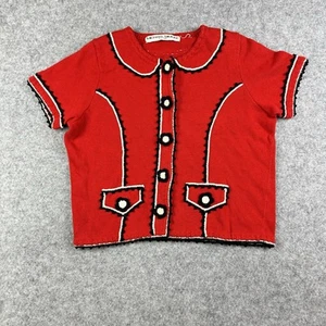 Michael Simon Cardigan Sweater Womens M Red Black Short Sleeve Knit Retro Y2K* - Picture 1 of 12