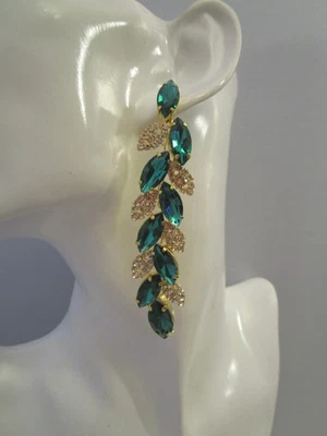 XL Strass Ohrringe Ohrstecker Ohrhänger Statement lang Gold Grün Bling o761 - Bild 1 von 4