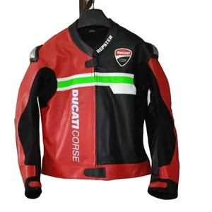 Ducati Corse Leather Motorcycle Jacket Racing Biker Jacket with Protectors - Picture 1 of 6