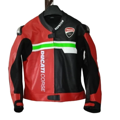 Chaqueta de cuero para motociclista de carreras Ducati Corse con protectores Foto 1 de 4