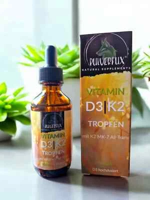 PULVERFUX Vitamin D3+K2 hochdosiert 1000 IE ⭐ 60ml (+20%!) ⭐ 99,7% MK7 laborgeprüft