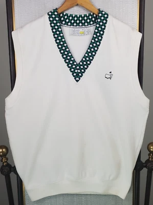 VTG SLAZENGER x MASTERS Thick Cotton/Poly Vest Size XL Mens White Argyle Golf - Image 1 of 4