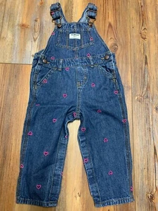 2 lot Osh Kosh B’gosh hearts overalls + pink Oshkosh Youth Girls size 24M - Picture 1 of 4