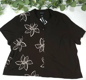 NWT Maggie Barnes Womens Brown Button Up Short Sleeve Shirt Size 5XL - Picture 1 of 6