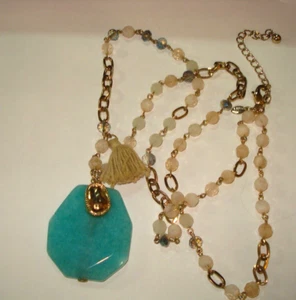 CHICOS AB Crystal- Blue-Green Faceted Polished Rock Necklace signed 36" - Picture 1 of 3