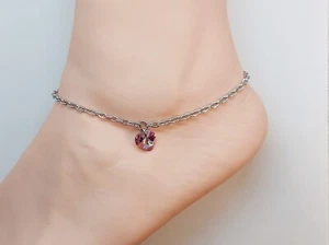 Anklet made with Swarovski Crystal Light Amethyst Heart Charm & Stainless Steel - Picture 1 of 6
