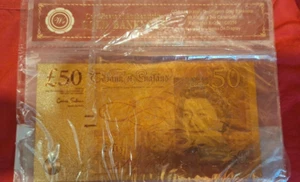 🇬🇧QUEEN ELIZABETH II 24K GOLD PLATED £50 FIFTY 50 POUND BANKNOTE☆☆& COA +RARE* - Picture 1 of 8