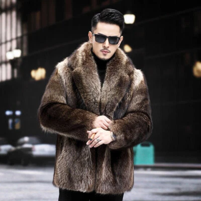 Abrigo de visón de una pieza de piel de zorro de longitud media de invierno de invierno para hombre Foto 1 de 4