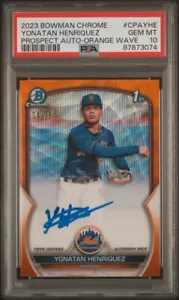PSA 10 YONATAN HENRIQUEZ 2023 1st BOWMAN CHROME ORANGE WAVE AUTO /25 POP 6 - Picture 1 of 3