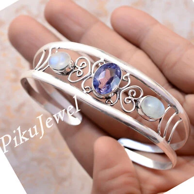 Bracciale in argento sterling 925 con taglio ametista e pietra di luna per... - Immagine 1 di 4