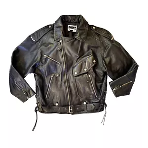 DKNY Vintage Women's Moto Biker Jacket Black Leather Size S Made in Korea - Picture 1 of 14