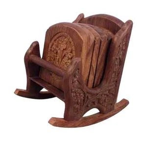 Handmade Wooden Tea Coaster Set of 6 Drink Table for Tea Cups Coffee Chair Shape - Picture 1 of 4