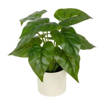 10-inch x 4-inch Artificial Philodendron Leaf Plant in White Pot, Green - Image 1 of 4
