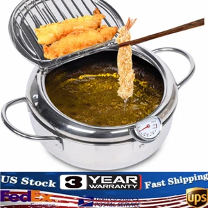 Japanese Deep Frying Pot Tempura Fryer Pan Temperature Control Stainless Steel - Picture 1 of 14