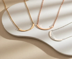 Engraved Smile Bar Necklace, Personalized Jewelry for Her, Custom Name Bar - Picture 1 of 7