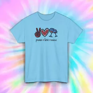 Peace Love Wine T-Shirt | Wine Lover Graphic Tee S-5XL - Picture 1 of 12