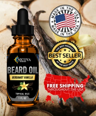 Beard Growth Oil- Fast Growing Beard, Mustache & Facial Hair   -Bergamot Vanilla - Image 1 of 4