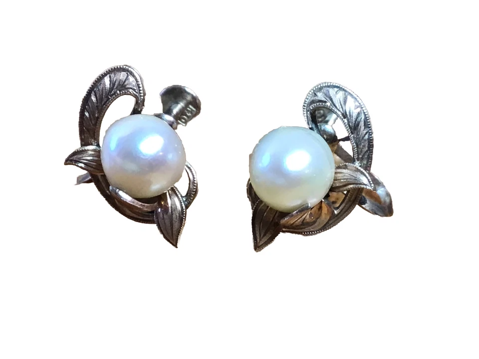 HERMOSOS PENDIENTES DE PERLAS VINTAGE DE ORO ROSA DE 10K DE 7 MM ATORNILLADOS Foto 1 de 4