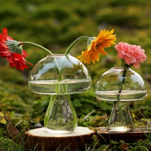 Mushroom Shape Clear Glass Vase Flower Succulent Terrarium Spring Home Decor - Picture 1 of 6
