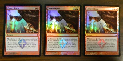 MTG Worldwake Pre-Release FOIL Comet Storm x3 LP - Excellent (1 w/ Bent Corner) - Image 1 of 3