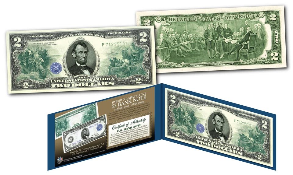 1914 Series $5 Abraham Lincoln FRN designed on modern Genuine $2 U.S. Bill - Image 1 of 1