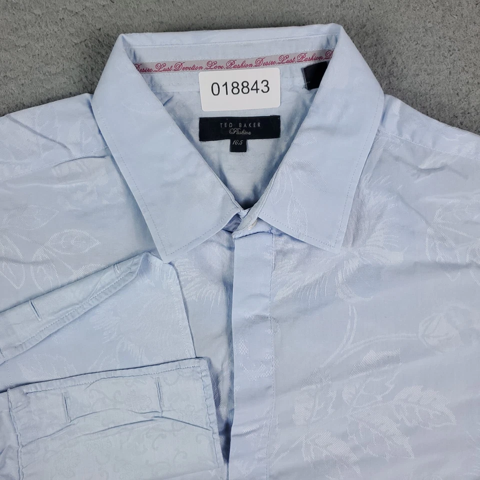 Camisa Ted Baker London Para Hombre 16.5 Azul Floral Vestido Abotonado Manga Larga Foto 1 de 4