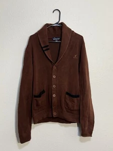 Kangol Sweater Mens Large Used Brown Knit Cardigan Pockets Buttons Casual Cotton - Picture 1 of 15