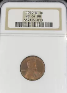 1919-D 1C NGC MS64BN - Lincoln Cent (Wheat Reverse) - Picture 1 of 2