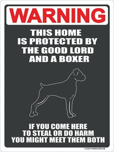 Letrero de metal protegido por Boxer 9"x12" perro perros y el buen señor - Imagen 1 de 3