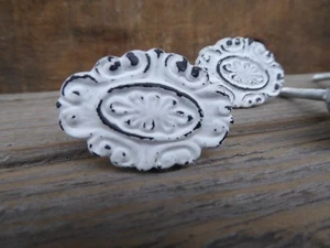 Metal Distressed White Oval Floral Swirl Knob - Drawer Pull - Romantic Country - Picture 1 of 4