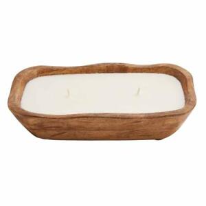 Mud Pie Home Brown Finish Wood Dough Bowl Sandalwood Candle Large 5" x 9"