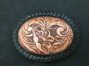MEN BELT BUCKLE HANDMADE LEATHER WESTERN STYLE DARK BROWN COLOR - Picture 1 of 4
