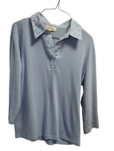 Passports Sz L Henley Tee Print Collar 3/4 Sleeve - Picture 1 of 6