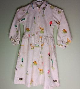 Vintage Chicken Noodle Size 7T  Farm Animal Cotton Dress w Leaf Buttons Made USA