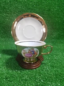 Deutsches JWK Dekor Karlsbad Josef Kuba Liebesgeschichte Gold Porzellan Teetasse mit Untertasse - Bild 1 von 18
