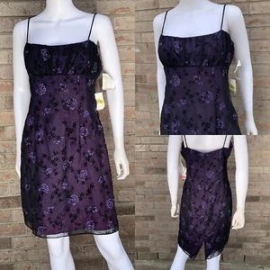 Y2k 90s Zum Zum Purple Lace Square Neck Mini Strap Dress VTG 32 Waist Sz 11/12, - Picture 1 of 19