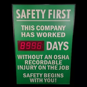 OSHA Safety Sign Days Passed Without Injury Lighted Works NEEDS 12 V BARREL PLUG - Picture 1 of 18