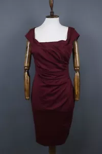 Vestido Roberto Cavalli Rojo Manga Gorra Cuello Cuadrado Cremallera Espalda Bodycon Línea A Rodilla - Imagen 1 de 17