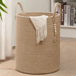 Wäschekorb Geflochten aus Baumwolle 58L Wäschesammler mit Henkel Laundry Basket - Bild 1 von 13