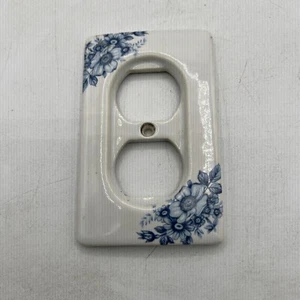 Vtg Blue & White Porcelain Wall Outlet Plug Cover Plate Looks Like Limoges - Picture 1 of 2