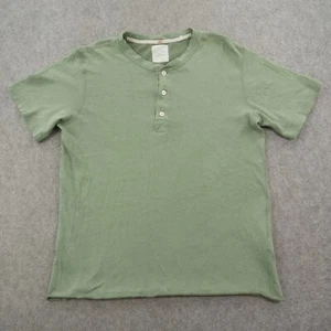 Billy Reid Shirt Mens Medium Green Henley Short Sleeve Button - Picture 1 of 12