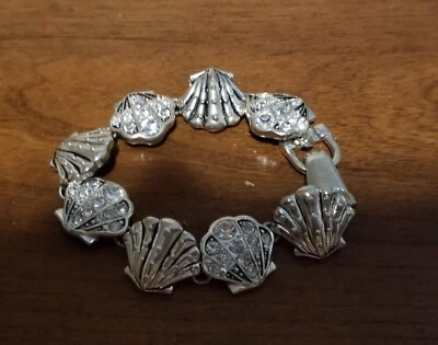 Rhodium Plated Shell Chain Bracelet with Crystals and Magnetic Clasp @7 1/8 in - Image 1 of 4
