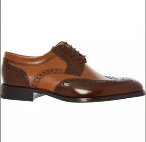 LOAKE Para Hombre Marrón Pangbourne Dos Tonos Cuero Derby Brogues Zapatos - Imagen 1 de 9