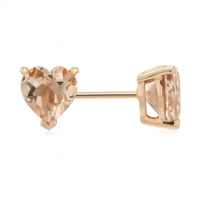 10k Rose Gold Morganite Stud Earrings Heart Shap Women's Studs Anniversary Gift - Image 1 of 2
