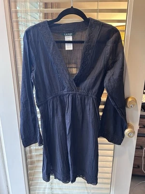 Lauren Ralph Lauren Black Lightweight Swim Coverup Dress w/Deep V-Neck.Size Med - Image 1 of 3