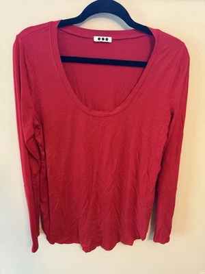 Cuello redondo rojo manga larga Three Dots para mujer talla L: manga detalle tejido acanalado Foto 1 de 4